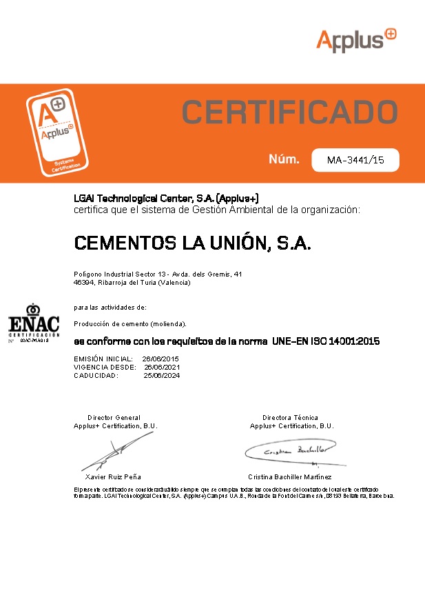 Certificaciones CEMENTOS LA UNION